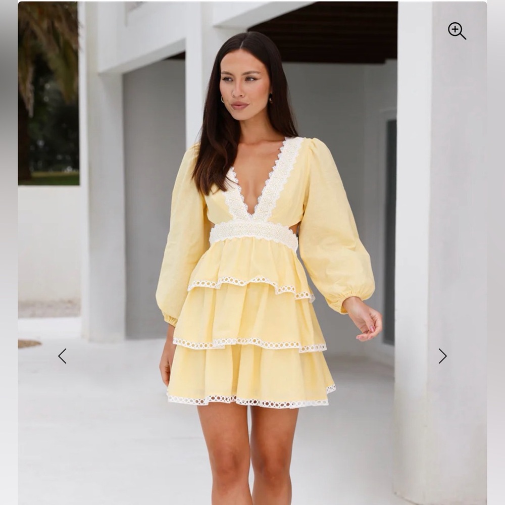 All About Eve Yellow Lace Tiered Mini Dress